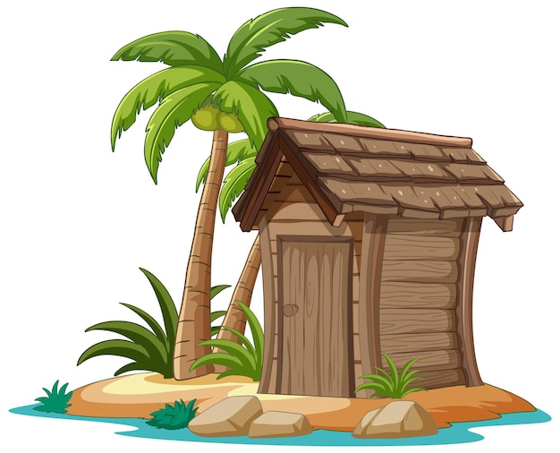 Free vector tropical hut on a secluded island