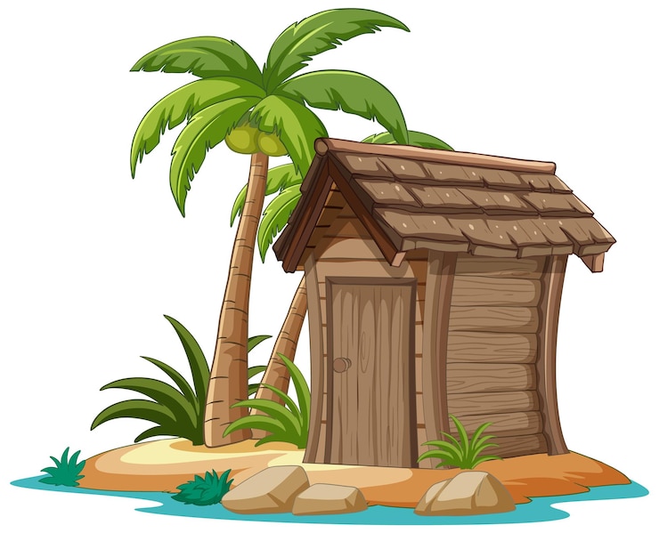 Free Vector tropical hut on a secluded island