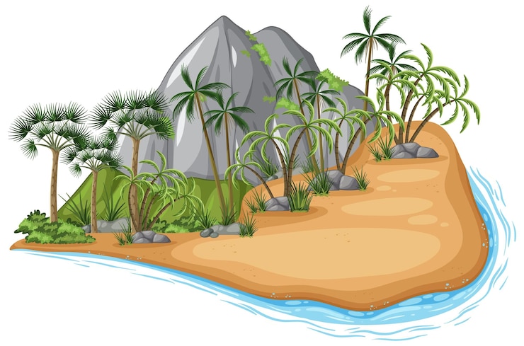 Free Vector tropical island with lush vegetation