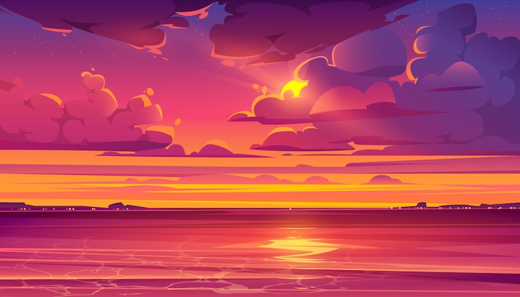 無料Vector 海と夕日と熱帯の風景