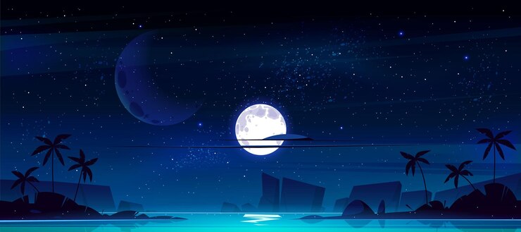 Free Vector tropical landscape with sea bay at night