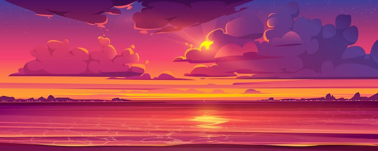 無料Vector 夕日と海と熱帯の風景