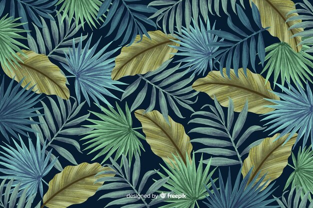 Tropical leaves background hand drawn style