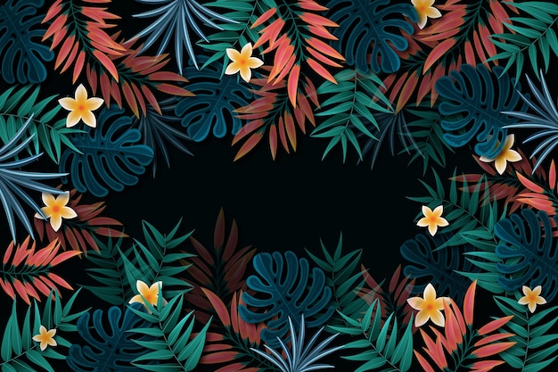 Tropical leaves background with empty space