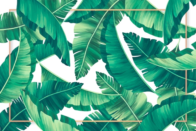 Tropical Leaves Background with Golden Frame