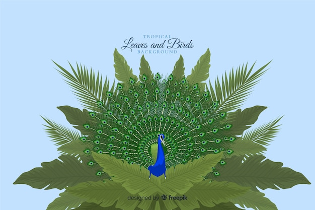 Тропические листья и птицы