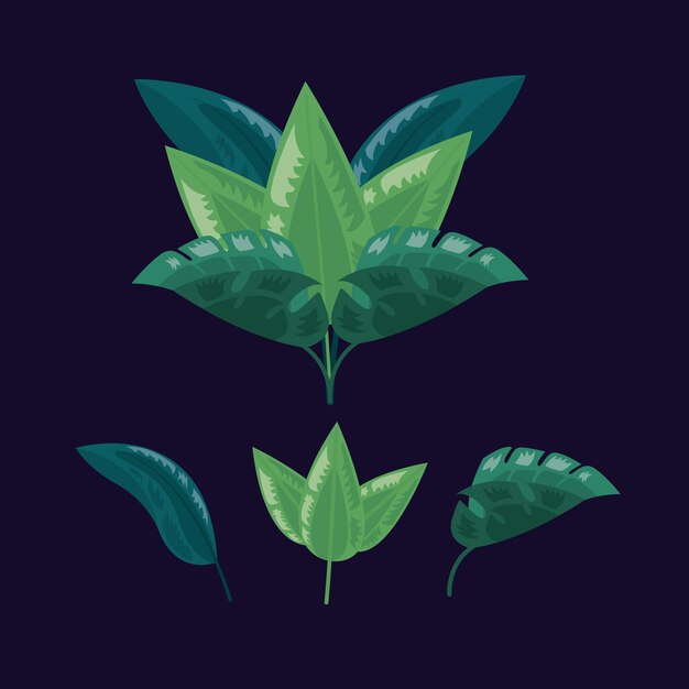 Tropical leaves dark illustration