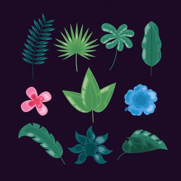 Tropical leaves dark illustration