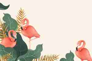 Free vector tropical leaves and flamingos background