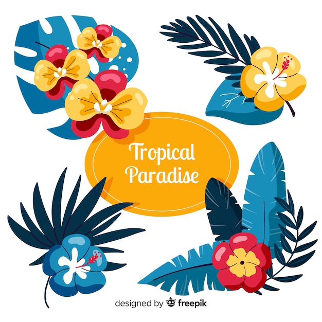 Free vector tropical leaves and flowers