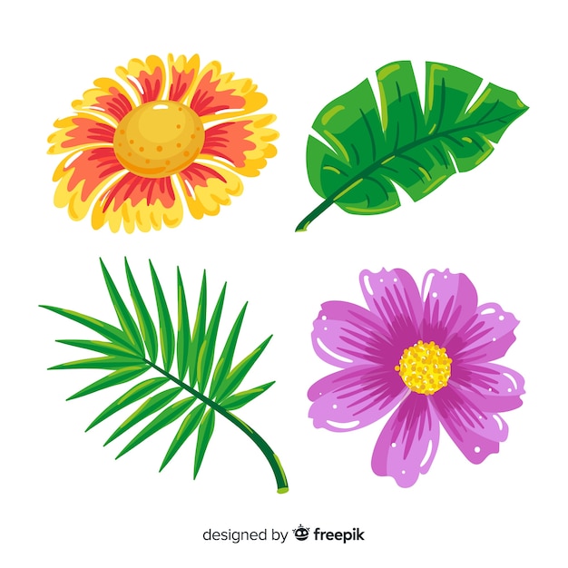 Free vector tropical leaves and flowers