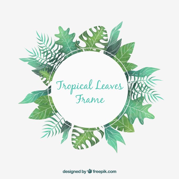Тропическая рамка для листьев с акварельным стилем