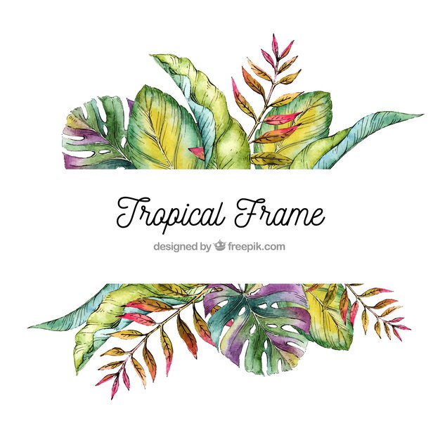 Tropical leaves frame with watercolor style
