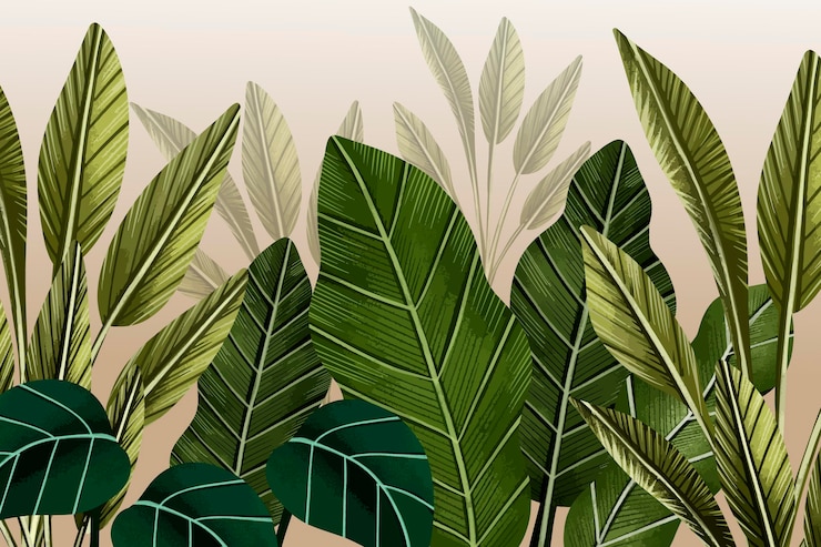 無料Vector 熱帯の葉の壁画の背景