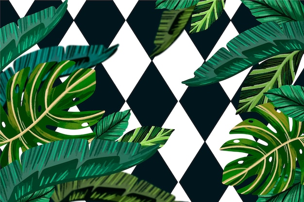 Tropical leaves with geometric background theme