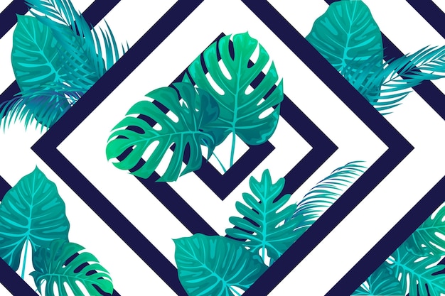 Тропические листья с геометрическим фоном
