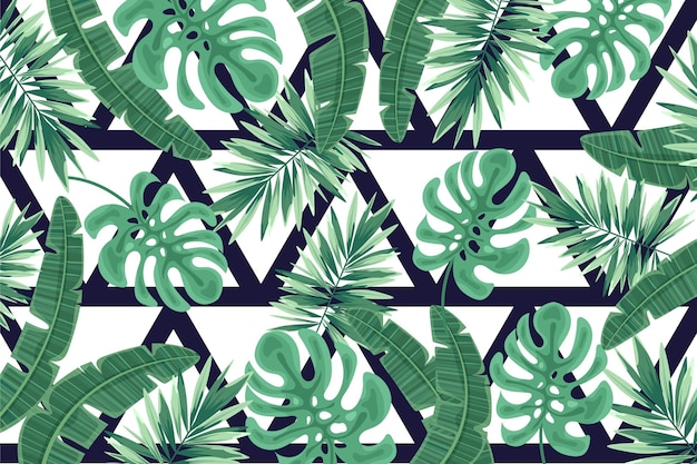 Free vector tropical leaves with geometric background