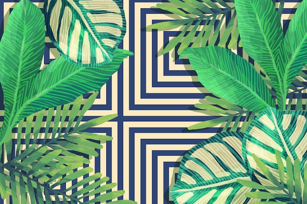 Free vector tropical leaves with geometric background