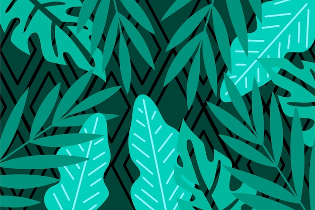 Free vector tropical leaves with geometric background