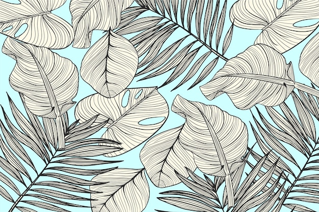 Tropical leaves with pastel color background