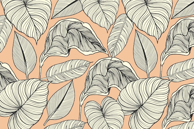 Free vector tropical leaves with pastel color linear background