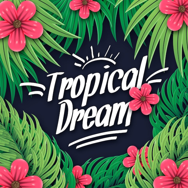 Free vector tropical lettering style with leaves