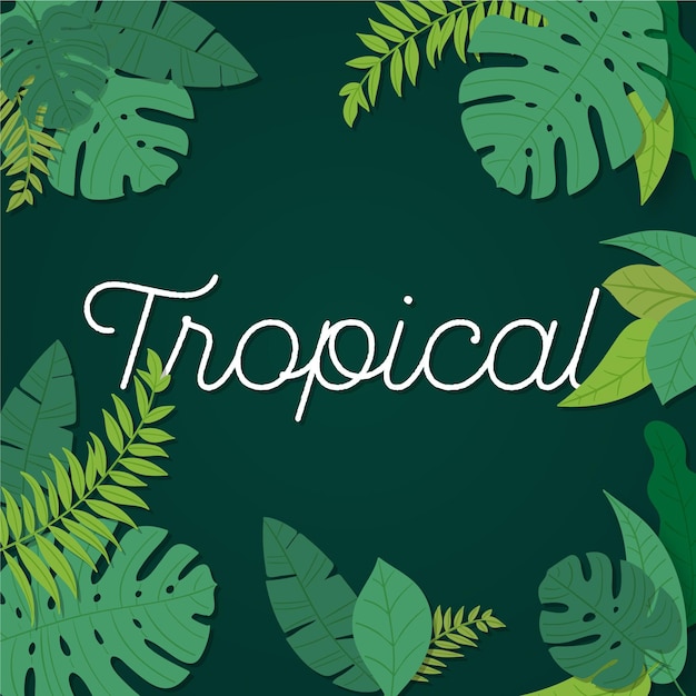 Tropical lettering with leaves and flowers concept