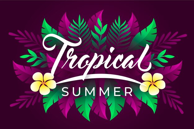 Tropical lettering with leaves or flowers