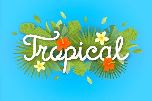 Тропическая надпись с листьями или цветами