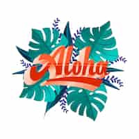 Vettore gratuito lettering tropicale con foglie e fiori