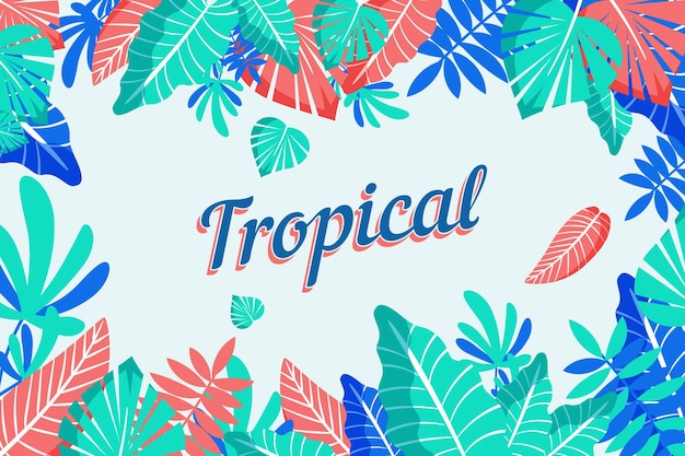 Vettore gratuito lettering tropicale con foglie e fiori