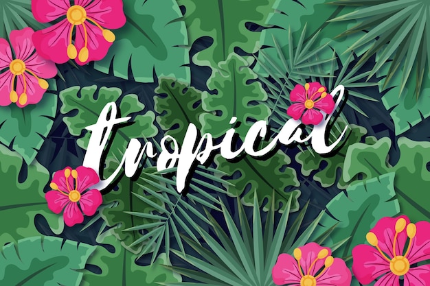 Lettering tropicale con foglie stile