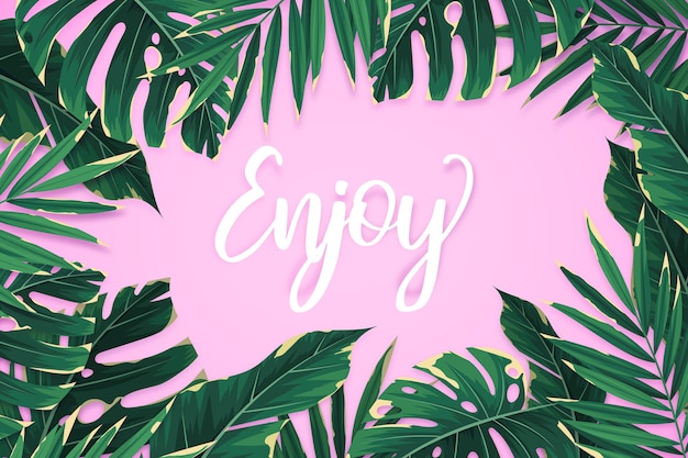 Free vector tropical lettering with leaves