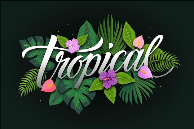 Vettore gratuito lettering tropicale con foglie