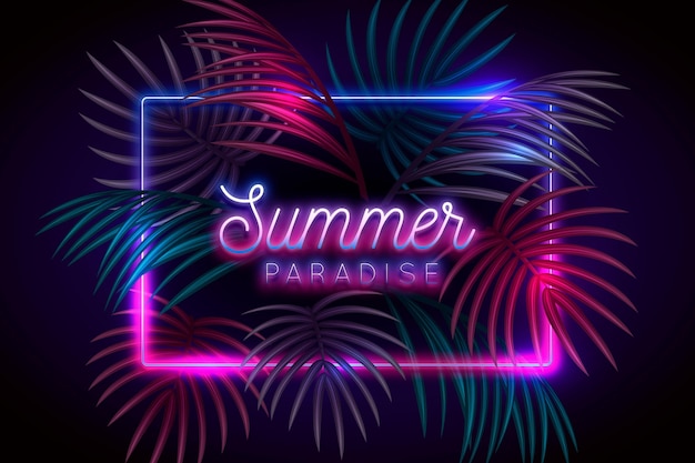 Free vector tropical lettering with neon leaves