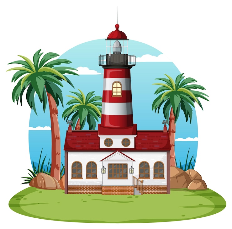 Free Vector tropical lighthouse by the sea