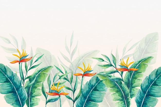 免费矢量热带壁画壁纸叶子和花朵