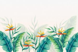 Tropical mural wallpaper leaves and flowers