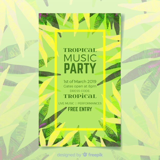 Tropical music festival poster template