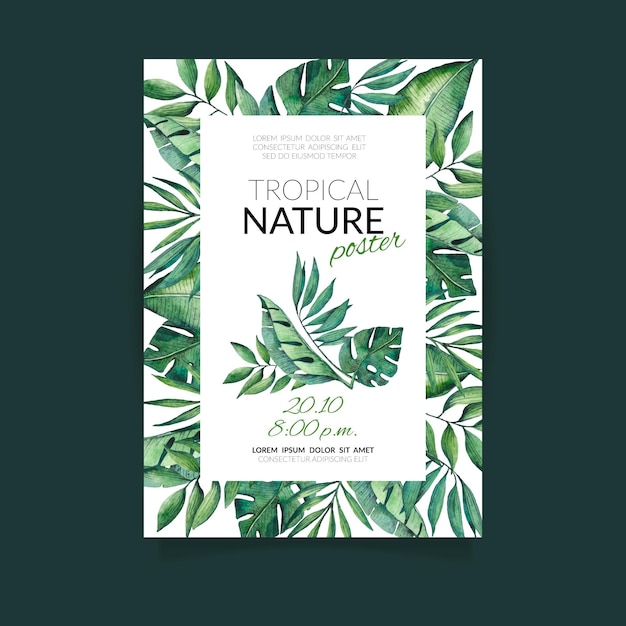 Free vector tropical nature with exotic leaves poster template