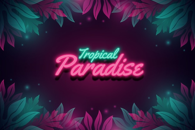 Tropical Neon Lettering With Leaves Or Flowers