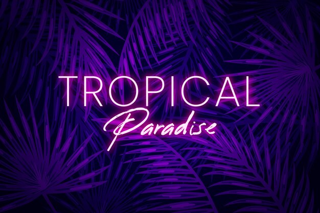 Tropical neon lettering with leaves