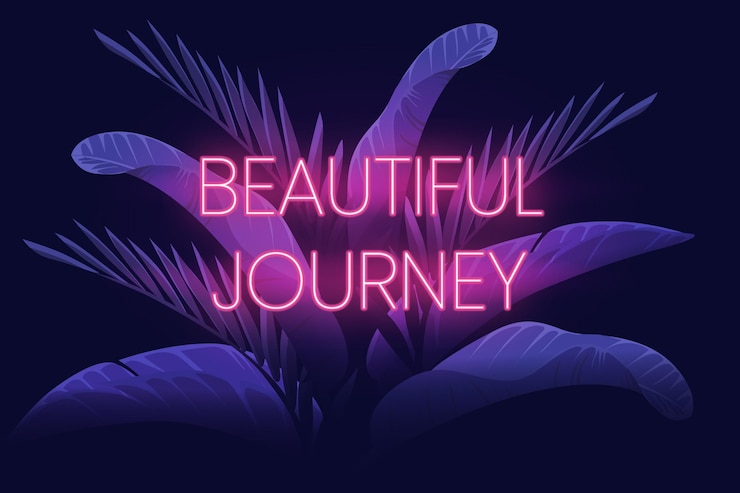 Free Vector tropical neon lettering with leaves
