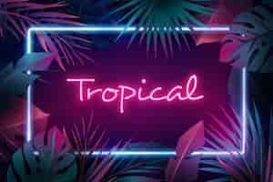 Vettore gratuito lettering neon tropicale con foglie o fiori