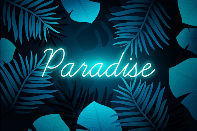 Tropical neon lettering with paradise