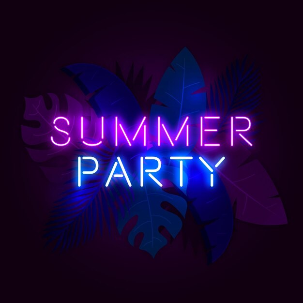 Tropical neon lettering with party