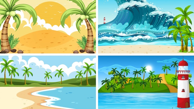 Free vector tropical ocean nature scenes with beaches