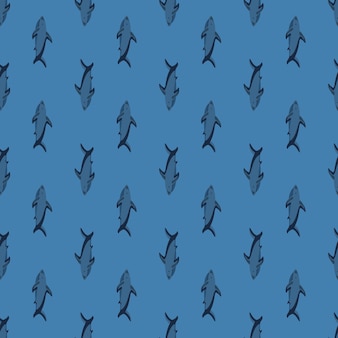 작은 상어 실루엣으로 열 대 바다 완벽 한 패턴입니다. 블루 파스텔 배경입니다. 야생 동물 인쇄.