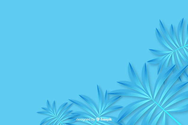 Free vector tropical paper palm leaves frame in blue