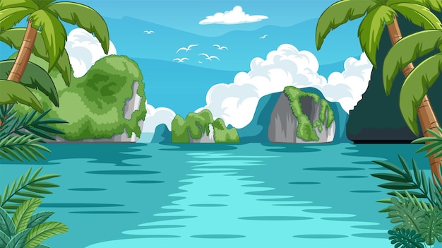 Free vector tropical paradise island vector illustration